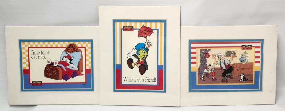 Vintage 1992 Disney Pinocchio Lithograph Prints Lot of 3 Portal Publications
